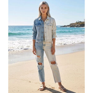 Women's Retro Grunge Wild Fable Juniors Two-Tone Distressed Jeans Summer Denim 3